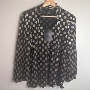 A Love Story Soft Black & Metallic Gold Polkadot Blouse Size 1X NWOT